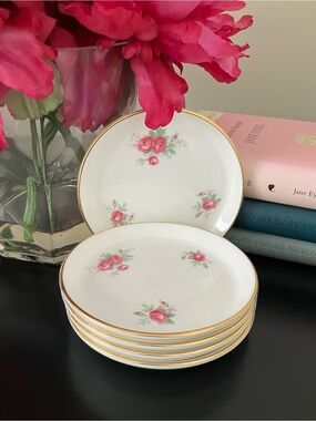 Vintage Aristocrat England Porcelain Trinket Dishes with Delicate Rose Pattern